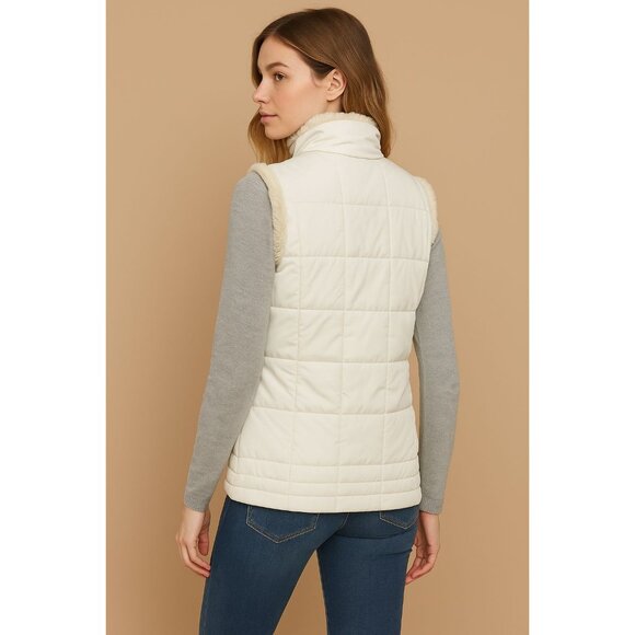 Carolyn Taylor White Sleeveless Puffer Vest W/ Faux Fur Lining & High Collar M - Picture 2 of 12